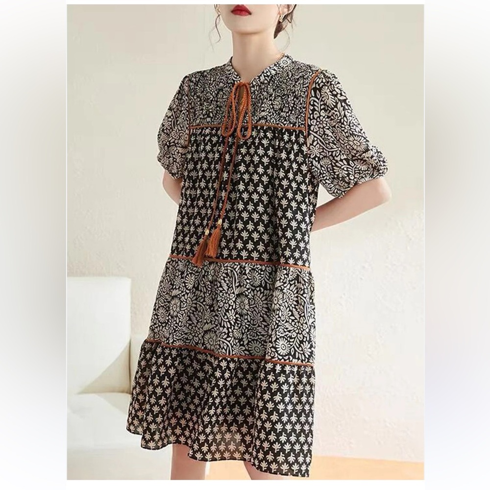 HFY bohemian Patterned Black and Brown Women's midi Dress size2x